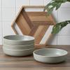 imageStone Lain Lauren Modern Stoneware 32piece Round Dinnerware Set Plates and Bowls Set Dish set for 8 Off WhiteGreen