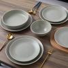 imageStone Lain Lauren Modern Stoneware 32piece Round Dinnerware Set Plates and Bowls Set Dish set for 8 Off WhiteGreen