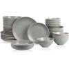 imageStone Lain Lauren Modern Stoneware 32piece Round Dinnerware Set Plates and Bowls Set Dish set for 8 Off WhiteGreen