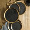 imageStone Lain Modern Poreclain 16 Piece Dinnerware Set Plates and Bowls Set Dish set for 4 White And Golden RimBlack with Gold Rim