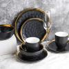 imageStone Lain Modern Poreclain 16 Piece Dinnerware Set Plates and Bowls Set Dish set for 4 White And Golden RimBlack with Gold Rim