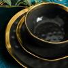 imageStone Lain Modern Poreclain 16 Piece Dinnerware Set Plates and Bowls Set Dish set for 4 White And Golden RimBlack with Gold Rim