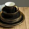 imageStone Lain Modern Poreclain 16 Piece Dinnerware Set Plates and Bowls Set Dish set for 4 White And Golden RimBlack with Gold Rim