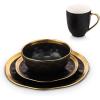 imageStone Lain Modern Poreclain 16 Piece Dinnerware Set Plates and Bowls Set Dish set for 4 White And Golden RimBlack with Gold Rim