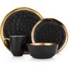 imageStone Lain Modern Poreclain 16 Piece Dinnerware Set Plates and Bowls Set Dish set for 4 White And Golden RimBlack with Gold Rim