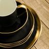 imageStone Lain Modern Poreclain 16 Piece Dinnerware Set Plates and Bowls Set Dish set for 4 White And Golden RimBlack with Gold Rim