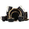 imageStone Lain Modern Poreclain 16 Piece Dinnerware Set Plates and Bowls Set Dish set for 4 White And Golden RimBlack with Gold Rim