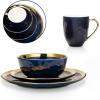 imageStone Lain Modern Poreclain 16 Piece Dinnerware Set Plates and Bowls Set Dish set for 4 White And Golden RimBlue with Gold Rim