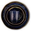 imageStone Lain Modern Poreclain 16 Piece Dinnerware Set Plates and Bowls Set Dish set for 4 White And Golden RimBlue with Gold Rim