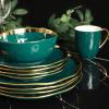 imageStone Lain Modern Poreclain 16 Piece Dinnerware Set Plates and Bowls Set Dish set for 4 White And Golden RimGreen with Gold Rim