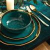 imageStone Lain Modern Poreclain 16 Piece Dinnerware Set Plates and Bowls Set Dish set for 4 White And Golden RimGreen with Gold Rim