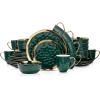 imageStone Lain Modern Poreclain 16 Piece Dinnerware Set Plates and Bowls Set Dish set for 4 White And Golden RimGreen with Gold Rim