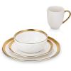 imageStone Lain Modern Poreclain 16 Piece Dinnerware Set Plates and Bowls Set Dish set for 4 White And Golden RimWhite with Gold Rim