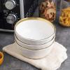 imageStone Lain Modern Poreclain 16 Piece Dinnerware Set Plates and Bowls Set Dish set for 4 White And Golden RimWhite with Gold Rim