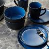 imageStone Lain Stoneware Dish Set Set of 4  Salad Plates Red and BlackBlue and Black