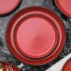 imageStone Lain Stoneware Dish Set Set of 4  Salad Plates Red and BlackRed and Black