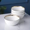 imageStone lain Florian Contemporary Porcelain Bowl Set Modern Gold and WhiteFlorian  White