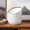imageStone lain Florian Contemporary Porcelain Bowl Set Modern Gold and WhiteFlorian  White