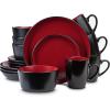 imageStone Lain Albie 32Piece Dinnerware Set Stoneware White SpeckledRed and Black