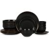 imageStone Lain Brasa Modern Stoneware 32 Piece Dinnerware Sets Plates and bowls Sets Dish Set for 8 GreenBlack