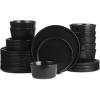 imageStone Lain Celina Modern Stoneware 24Piece Dinnerware Set Dinner and Salad Plates Soup Bowls Dish set for 8 BlueMatte Black