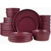 imageStone Lain Celina Modern Stoneware 24Piece Dinnerware Set Dinner and Salad Plates Soup Bowls Dish set for 8 BluePurple