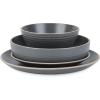 imageStone Lain Lauren Modern Stoneware 32piece Round Dinnerware Set Plates and Bowls Set Dish set for 8 Off WhiteCharcoal