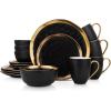 imageStone Lain Modern Poreclain 16 Piece Dinnerware Set Plates and Bowls Set Dish set for 4 White And Golden RimBlack with Gold Rim