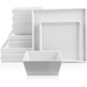 imageStone Lain 24 Pieces Stoneware Square Dinnerware Set Black MatteWhite