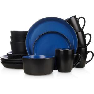 imageStone Lain Albie 32Piece Dinnerware Set Stoneware White SpeckledBlue and Black