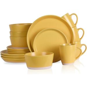 imageStone Lain Albie 32Piece Dinnerware Set Stoneware White SpeckledYellow