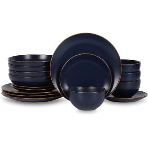 imageStone Lain Brasa Modern Stoneware 32 Piece Dinnerware Sets Plates and bowls Sets Dish Set for 8 GreenBlue