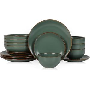 imageStone Lain Brasa Modern Stoneware 32 Piece Dinnerware Sets Plates and bowls Sets Dish Set for 8 GreenGreen