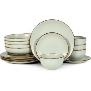 imageStone Lain Brasa Modern Stoneware 32 Piece Dinnerware Sets Plates and bowls Sets Dish Set for 8 GreenLight Green