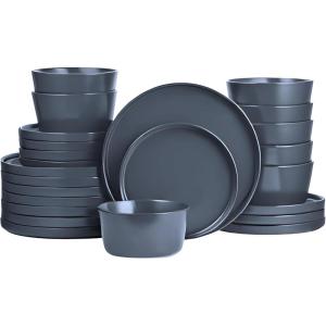 imageStone Lain Celina Modern Stoneware 24Piece Dinnerware Set Dinner and Salad Plates Soup Bowls Dish set for 8 BlueGray Matte