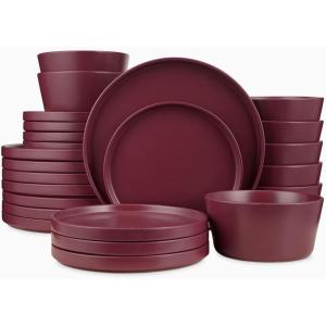 imageStone Lain Celina Modern Stoneware 24Piece Dinnerware Set Dinner and Salad Plates Soup Bowls Dish set for 8 BluePurple