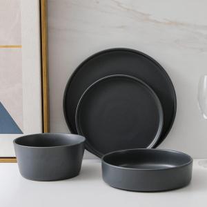 imageStone Lain Celina Stoneware 32Piece Dinnerware Set Cereal and Dinner Bowls GreyGray Matte