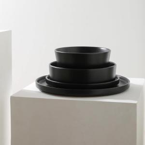 imageStone Lain Celina Stoneware 32Piece Dinnerware Set Cereal and Dinner Bowls GreyMatte Black