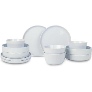 imageStone Lain Celina Stoneware 32Piece Dinnerware Set Cereal and Dinner Bowls GreyWhite