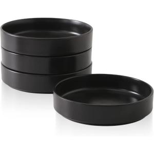 imageStone Lain Celina Stoneware Bowl Set 4Piece Pasta Bowls Bowls for Kitchen BlackBlack