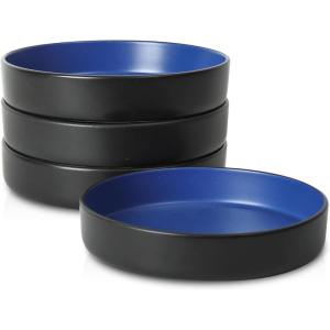 imageStone Lain Celina Stoneware Bowl Set 4Piece Pasta Bowls Bowls for Kitchen BlackBlue and Black