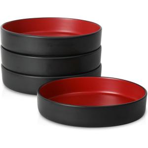 imageStone Lain Celina Stoneware Bowl Set 4Piece Pasta Bowls Bowls for Kitchen BlackRed and Black