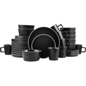 imageStone Lain Coupe Dinnerware Set Service For 4 Black MatteBlack Matte  White Rim
