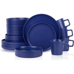 imageStone Lain Coupe Dinnerware Set Service For 4 Black MatteBlue