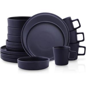 imageStone Lain Coupe Dinnerware Set Service For 4 Black MatteDark Blue