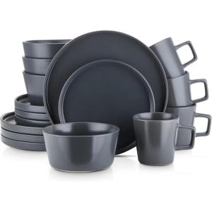 imageStone Lain Coupe Dinnerware Set Service For 4 Black MatteGray Matte