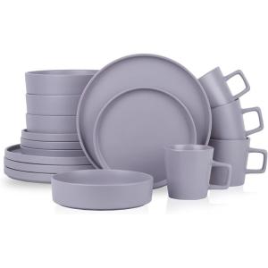 imageStone Lain Coupe Dinnerware Set Service For 4 Black MatteLight Gray