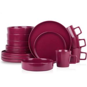 imageStone Lain Coupe Dinnerware Set Service For 4 Black MatteMagenta