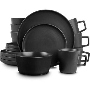 imageStone Lain Coupe Dinnerware Set Service For 4 Black MatteMatte Black