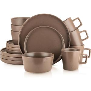 imageStone Lain Coupe Dinnerware Set Service For 4 Black MatteMatte Brown